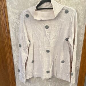 LOFT ivory mock neck sweatshirt with tufted polka dots